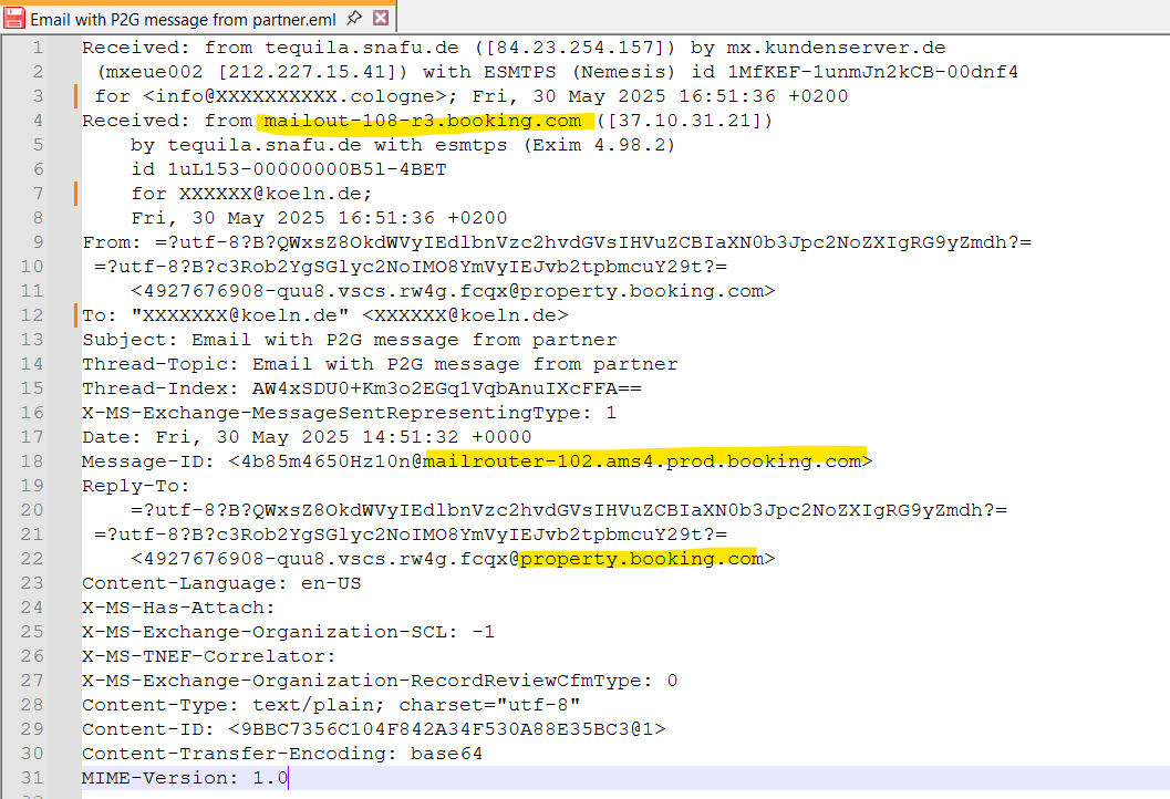 Phishing email header