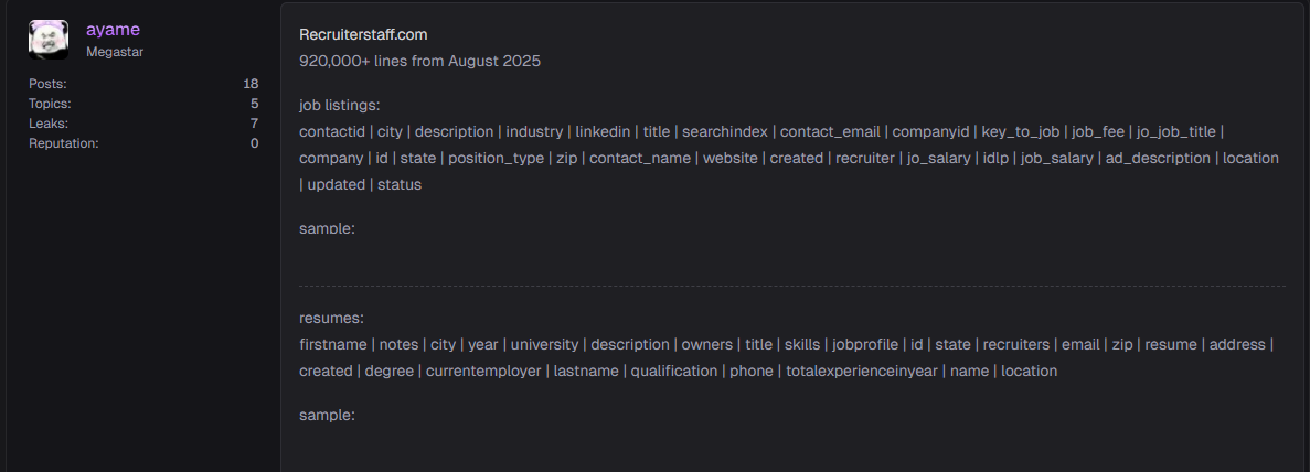 Recruiterstaff.com data breach
