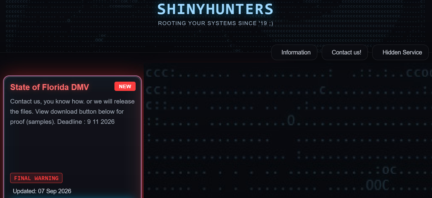ShinyHunters Claim Florida DAVID Breach